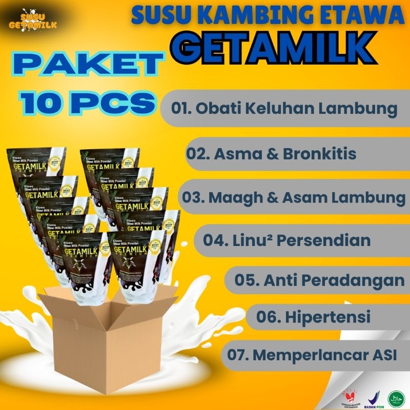 

Susu Kambing Etawa GETAMILK Halal BPOM (Harga 1 Paket isi 10)