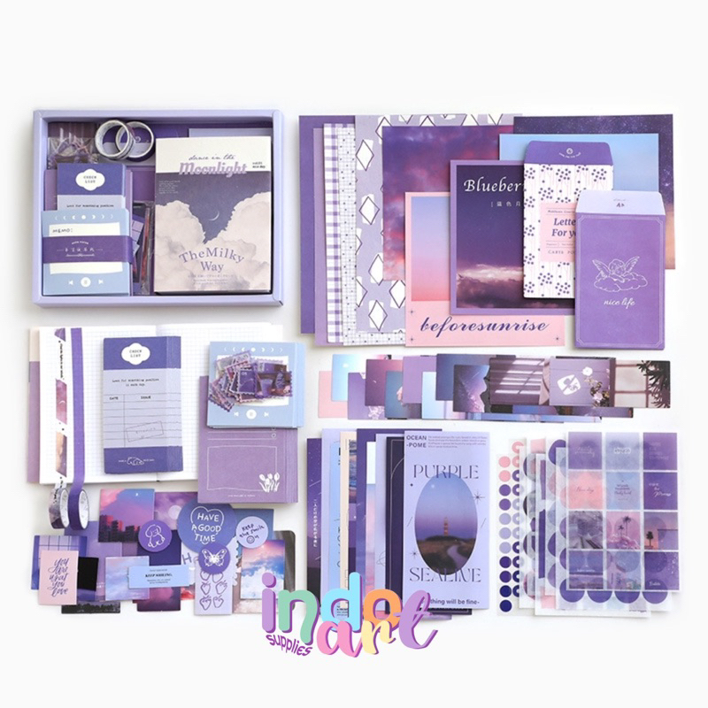 

Ay00! (IAS) Journal Set Kit Gift Box isi 155pc / Warm Mail Scrapbook Lucu Vintage Sunset Milky Way