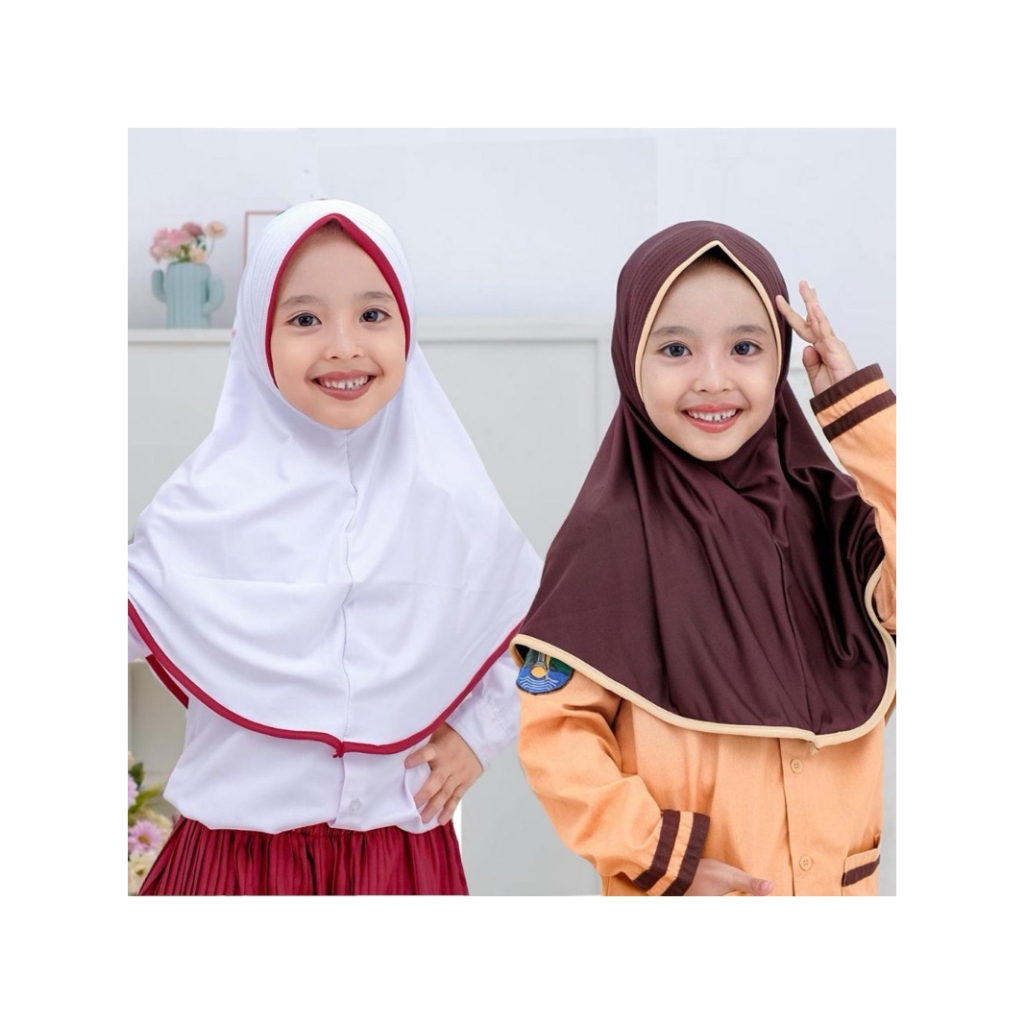 Kerudung anak sekolah SD NON SERUT 6-10 tahun kaos super premium jilbab instan putih Hijab Aliyah
