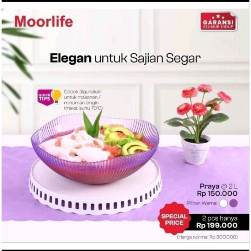 MOORLIFE PRAYA CRYSTAL BOWL MANGKUK/WADAH SAJI ES BUAH