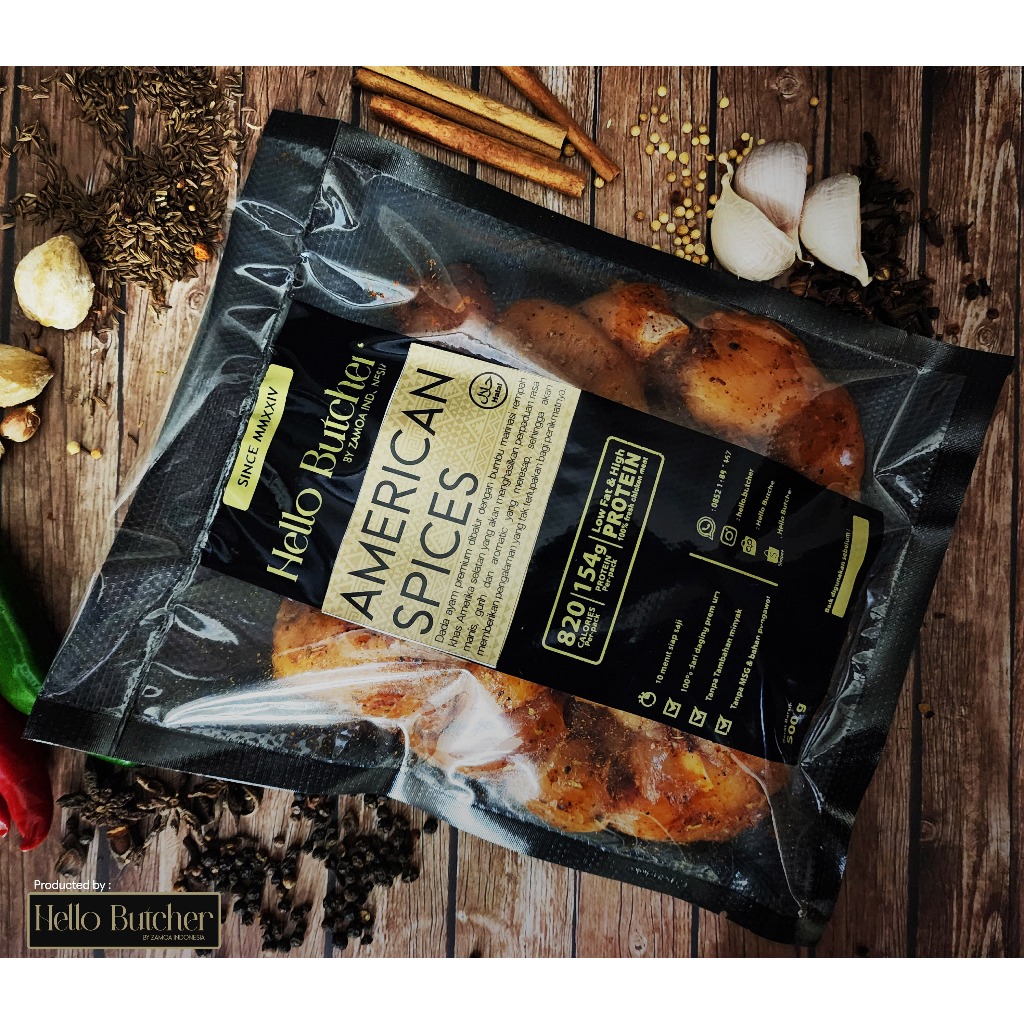 

Hello Butcher - AMERICAN SPECIES Dada Ayam Fillet Marinasi Dry Rub 500gr / Chicken Breast Marinade - DIET SEHAT