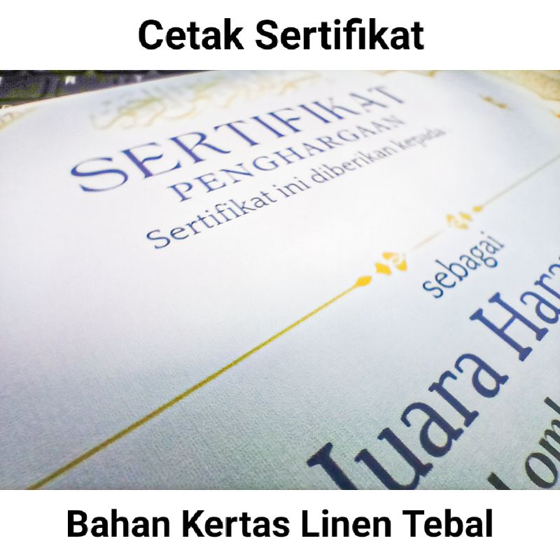 

CETAK Sertifikat A4 bahan LINEN Tebal 230 gsm - Sertifikat piagam penghargaan
