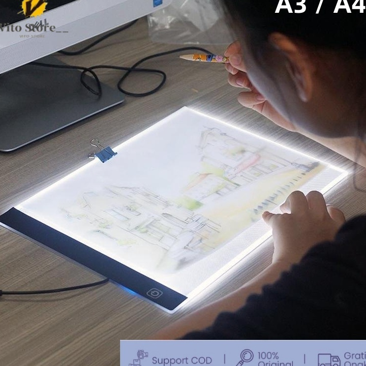

New Promote CODA3A4 LED Drawing Tracing Board Stensil Board Papan Jiplak Gambar LED Anak Dewasa Copy Board Papan LED Light Pad Ultra Slim