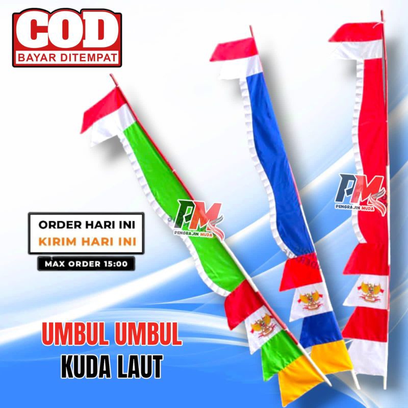 Bendera Umbul Isi 20 Pcs Motif Garuda Kain Peles Panjang 2,8 Meter