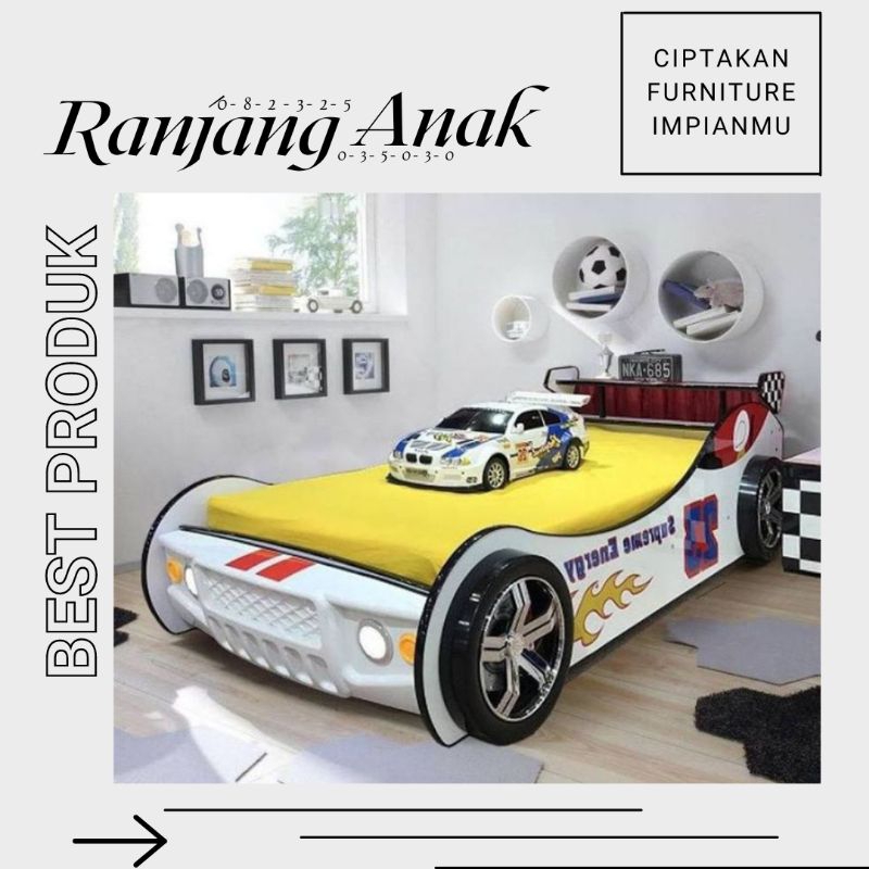 Tempat Tidur Anak Single Karakter Mobil, Kasur Anak Laki-laki Murah Ukuran 120x200