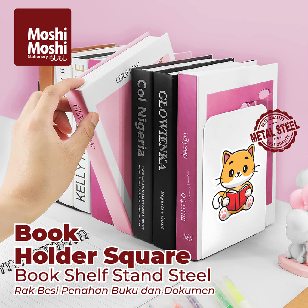 

Book Shelf Stand Holder Square Steel Organizer Rak Besi Pembatas Penahan Buku Isi 2