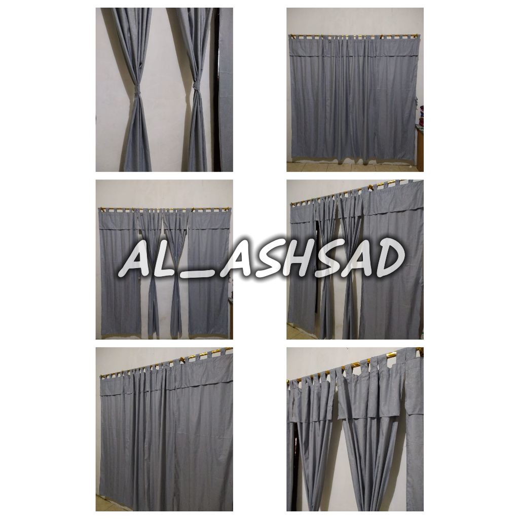 Tirai Gorden 6 Tali 3 Gelombang Berponi Motif Emboss Abu - abu Muda Tali Pinggir