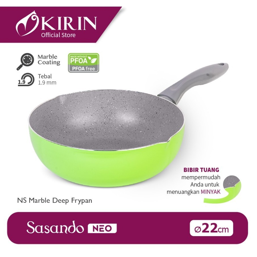 KIRIN MARBLE Frypan Deep Sasando NEO Anti Lengket Anti Gores 22cm