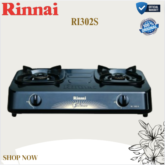 RINNAI KOMPOR GAS 2 TUNGKU RI 302S KOMPOR RI 302 S/RI302S/RI-302S/RI 302 S/ORIGINAL RINNAI /GARANSI