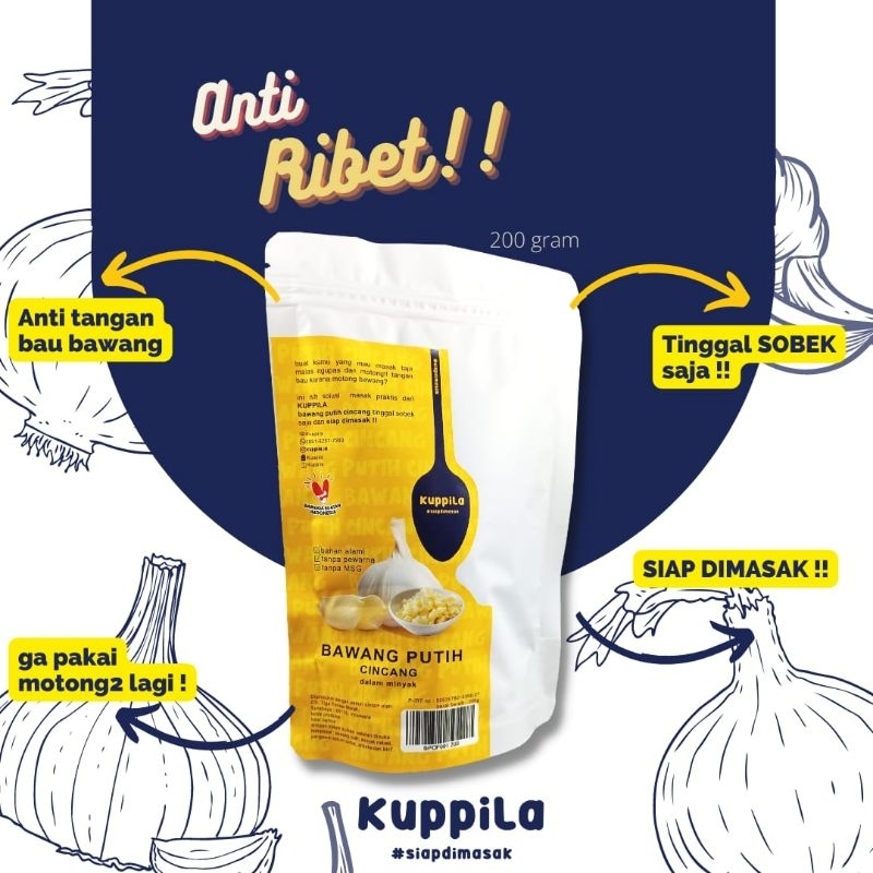 

BAWANG PUTIH CINCANG DALAM MINYAK KUPPILA SIAP MASAK SACHET 200 GRAM