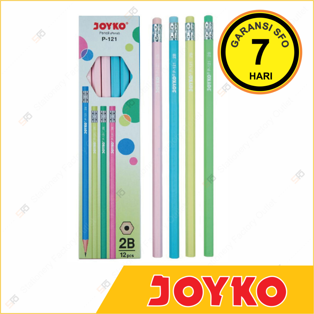 

12 Pcs Pensil Penghapus Hexagonal Pastel 2B Joyko - P-121 Box - SFO Semarang Official