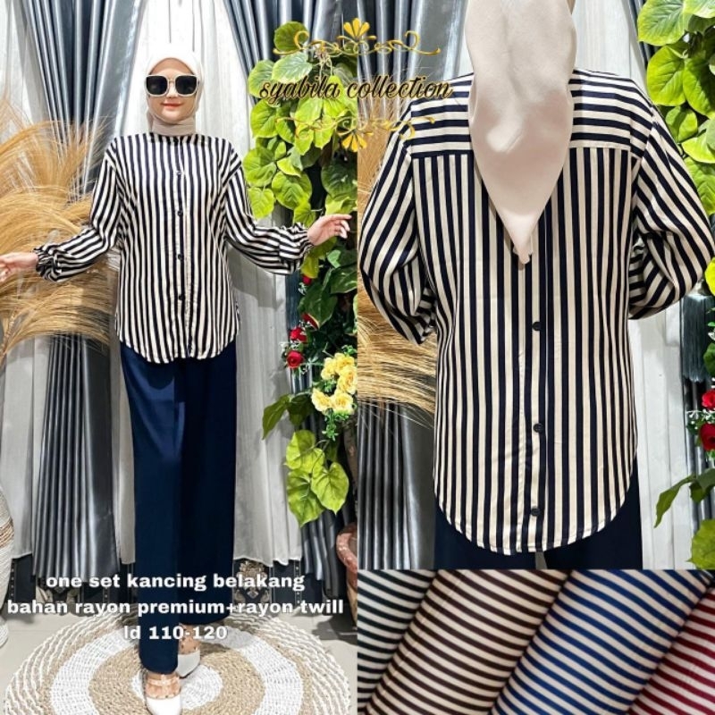 Oneset Rayon Salur/Setcel Rayon/Setelan Celana Rayon Salur/ Setcel Salur Jumbo