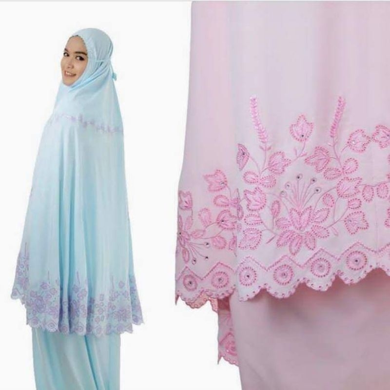 Mukena Telekung Premium Dewasa Bordir Manual Tasik KERANCANG DAUN free Tas