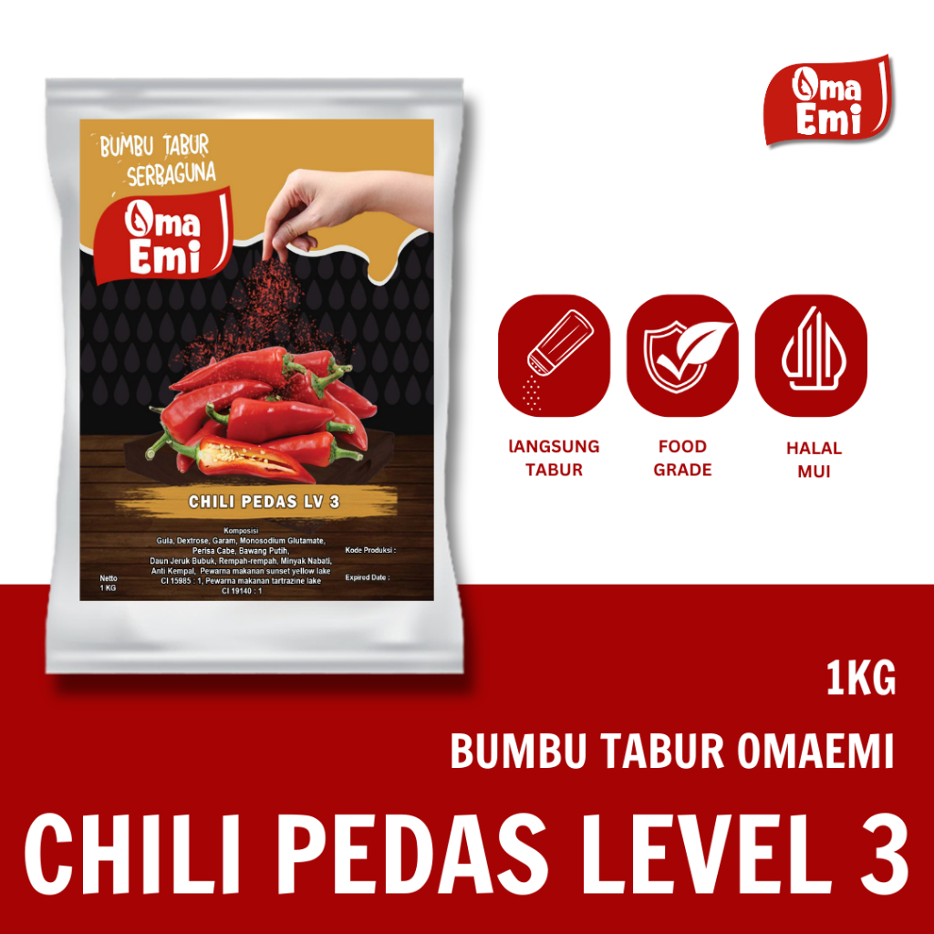 

BUMBU TABUR CABE / CHILI PEDAS LV 3 1 KG