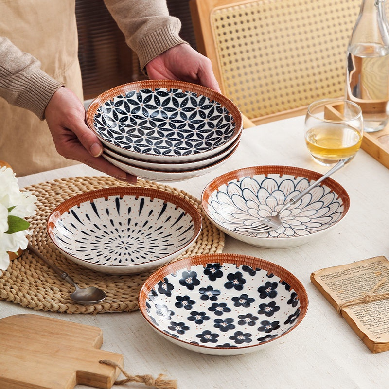 Piring Keramik Motif Jepang / Piring Saji motif / Piring makan motif hitam