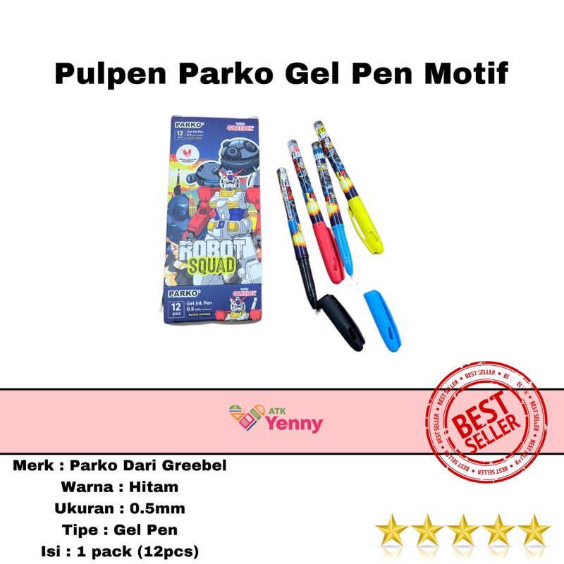 

Pulpen Gel Parko / Gel Pen Parko Motiv Robot 0.5mm Warna Tinta Hitam