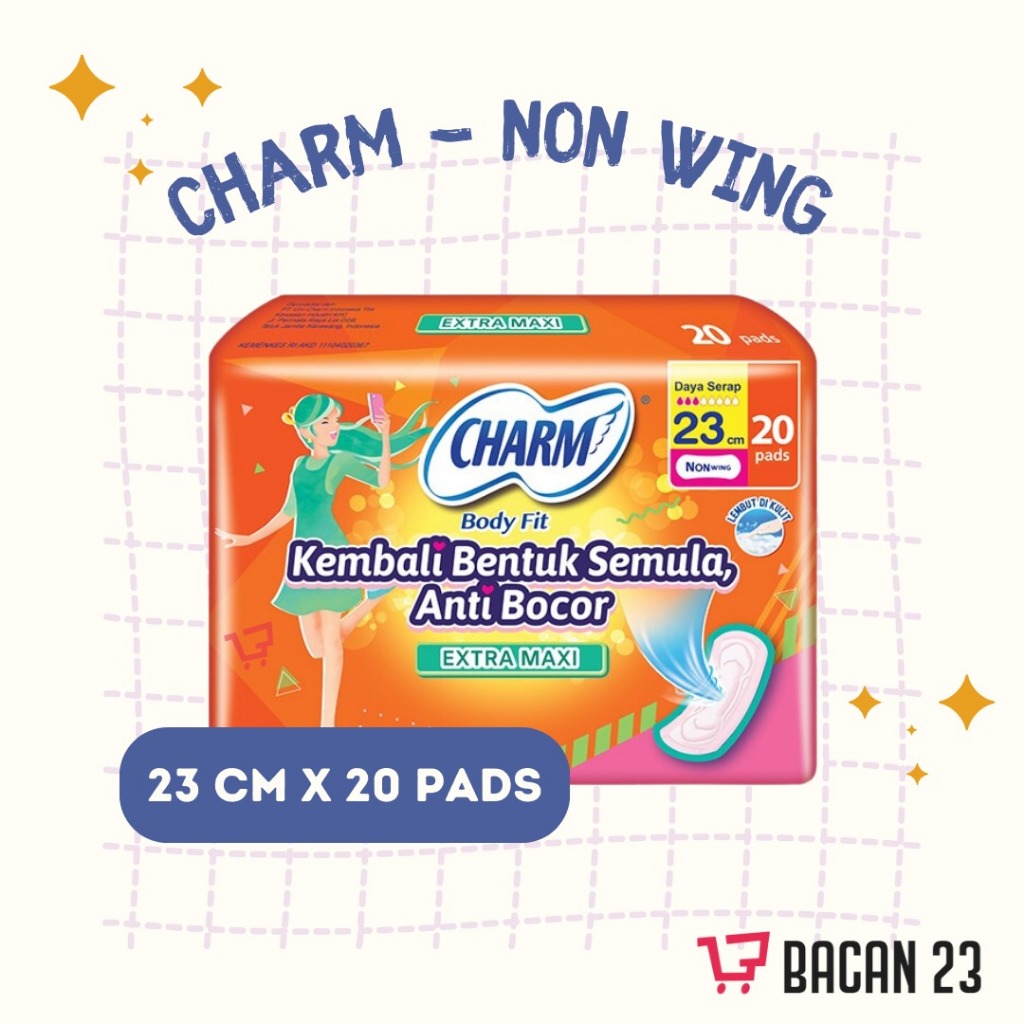 Charm Body Fit Non Wings ( 23 cm - 20 Pads ) / Pembalut Tanpa Sayap - Softex / Bacan 23 - Bacan23