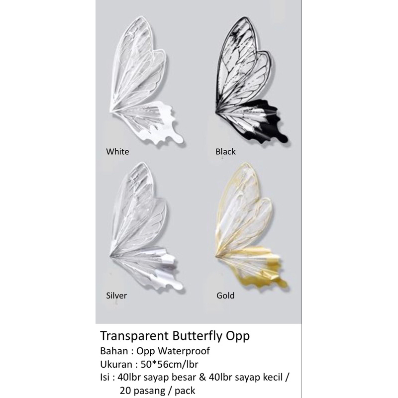 

(5set/20lembar) Transparant Butterfly Opp / Kertas Bunga Buket Kupu-kupu Celophane Wrapping Paper