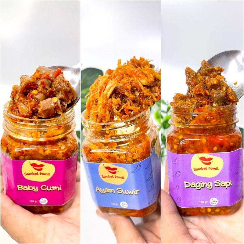 

Sambal baby cumi /ayam suwir /daging sapi /domil /sambel pedas mantap