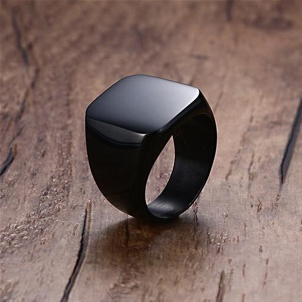 Cincin Pria Kotak Square Alloy Lapis Chrome Warna Hitam / Cincin Cowok Keren High Quality - Ring Men