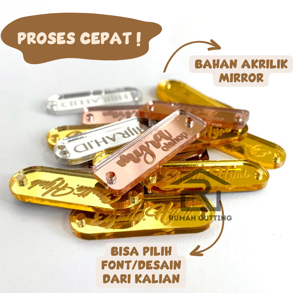 

[100 PCS] Label Hijab Akrilik Label Jilbab Label Baju Akrilik Custom Akrilik Mirror Gold Rosegold Silver