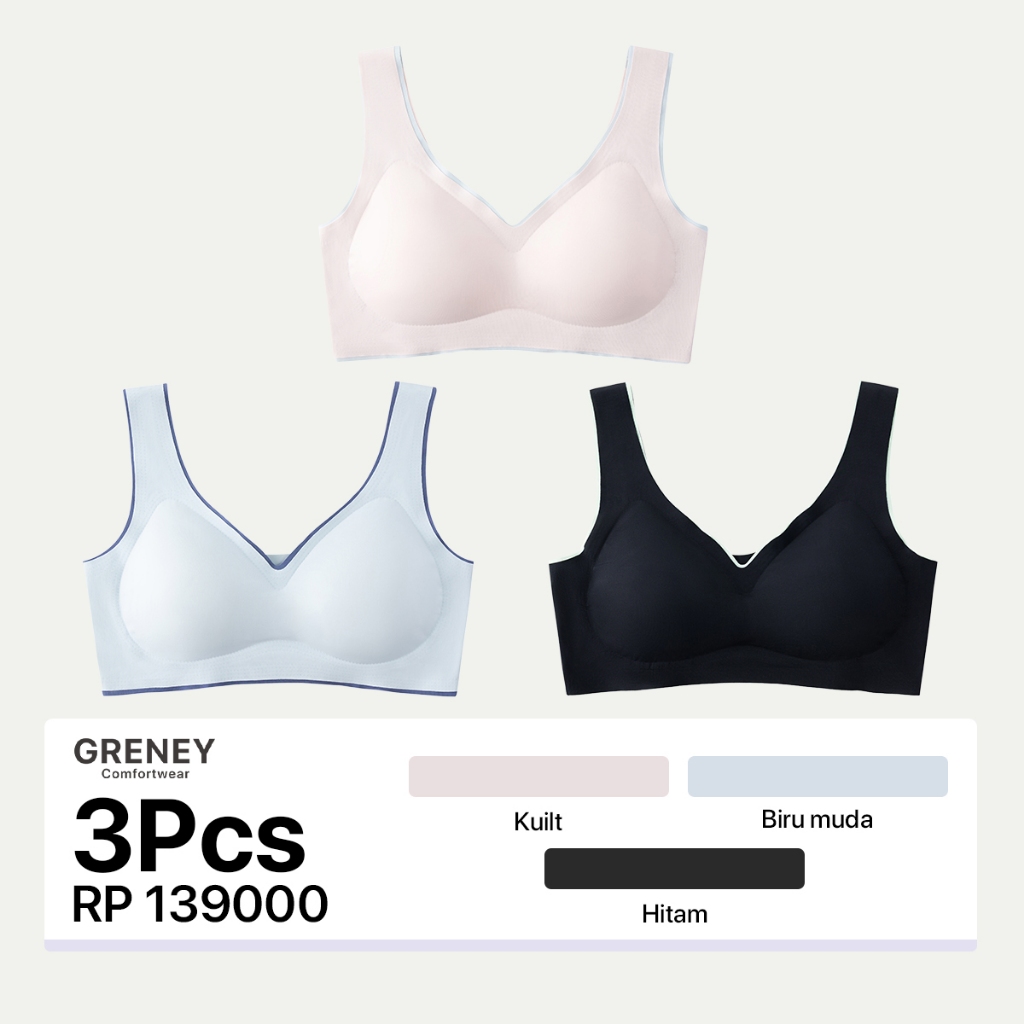 GRENEY-Gbras- Paket bra (3PCS) Bra Rompi Warna Kombinasi Pakaian Dalam Push Up Bra Wanita Sport Tanp