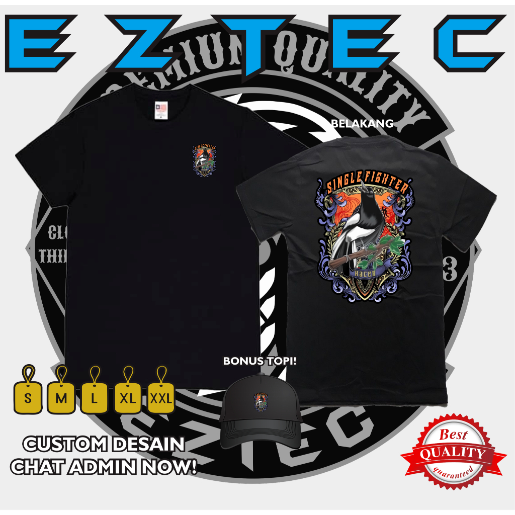 KAOS SINGLE FIGHTER BURUNG KACER KICAU BONUS TOPI VARCITY APPAREL