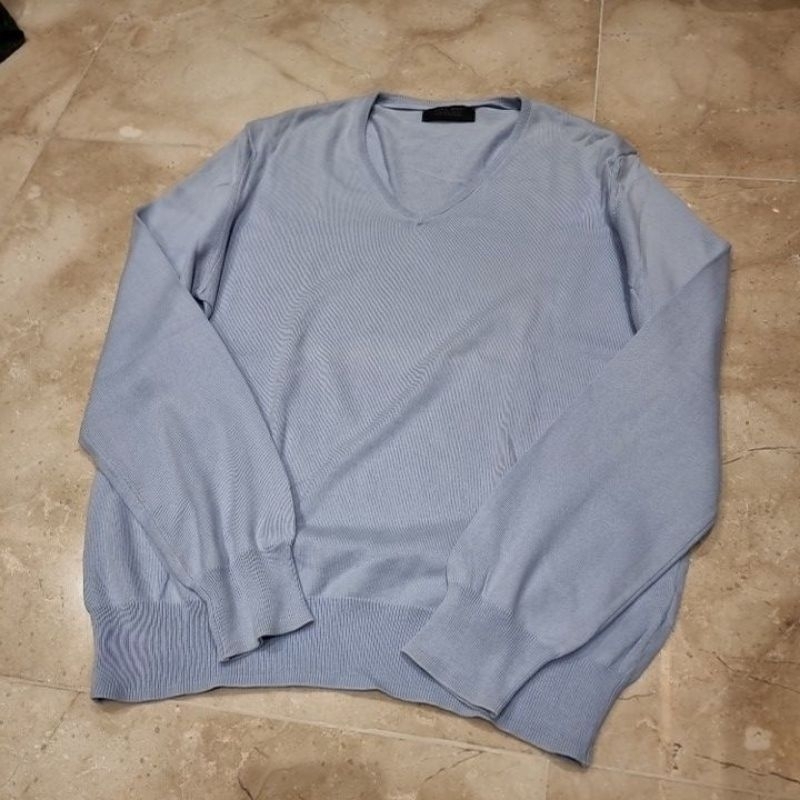 zara man sweater pria lengan panjang biru