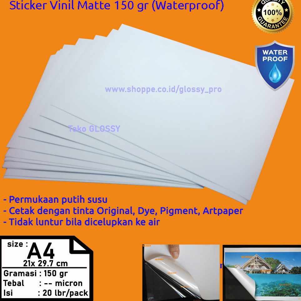 

Premium STICKER VINYL MATTE A4 15 GSM STIKER VINIL MATTE WATERPROOF