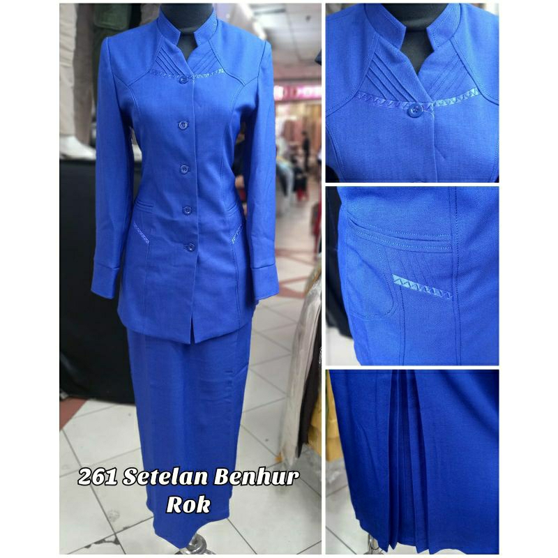 BLAZER WANITA SERAGAM KERJA PEMDA GURU PNS BANK KANTOR BIRU BENHUR SETELAN ROK DAN CELANA