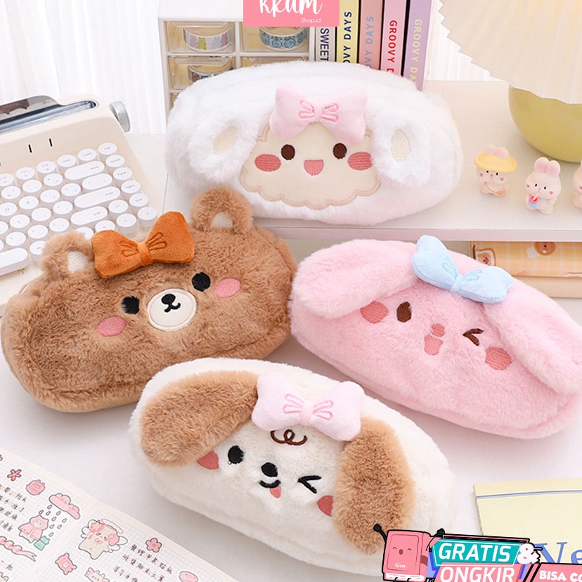 

Kotak pensil bulu cute Tempat kosmetik pouch dompet serbaa