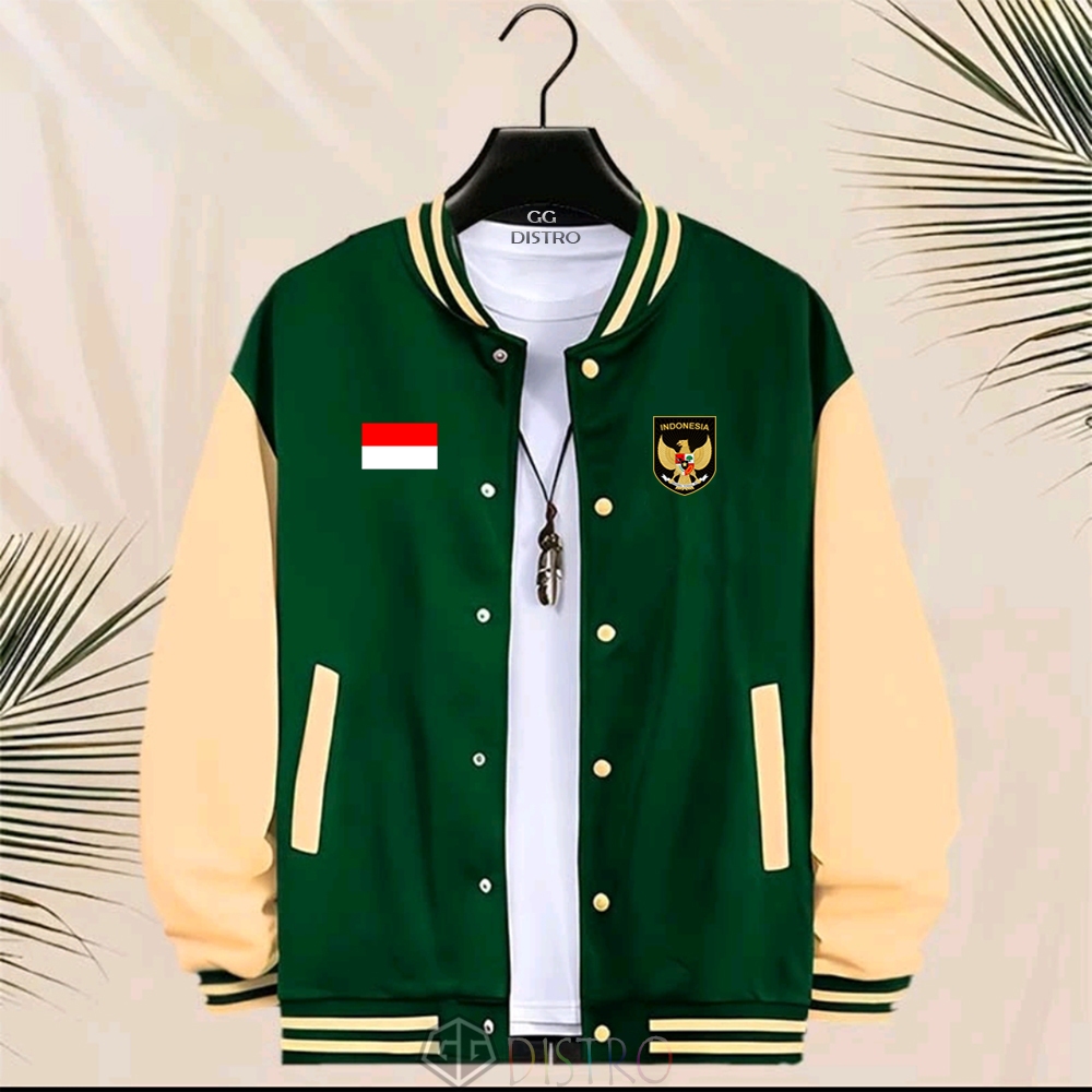 COD - Jacket Unisex Baseball Kancing Jacket Varsity Garuda 02 Bendera Merah Putih Bekan Pria Print 6