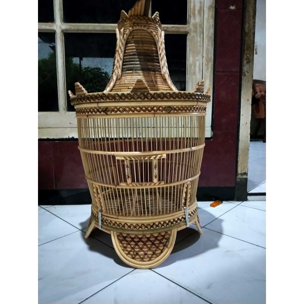 Sangkar Perkutut Anyaman Rotan Kulit Model MATARAMAN Kombinasi cukit Tebok Lepas mentahan