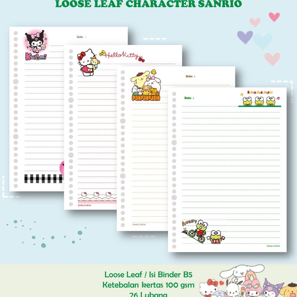 

KES LOOSE LEAF ISI BINDER REFILL NOTEBOOK B5 KARAKTER SANRIO 1 GSM