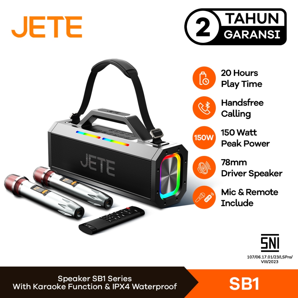 JETE SB1 Speaker Karaoke Bluetooth 2 Mic Super Bass - Garansi 2 Tahun