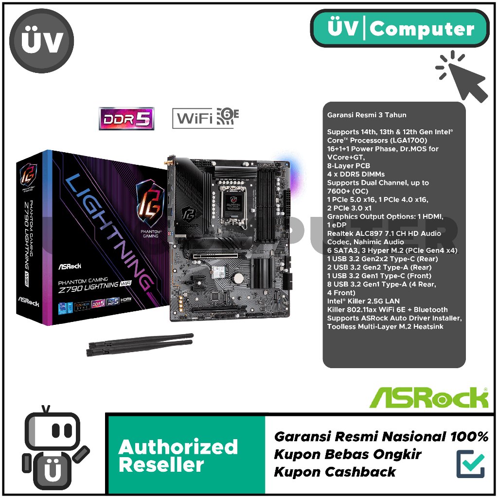 Motherboard Mobo Intel Asrock Z790 PG LIGHTNING WIFI DDR5 LGA 1700 ATX