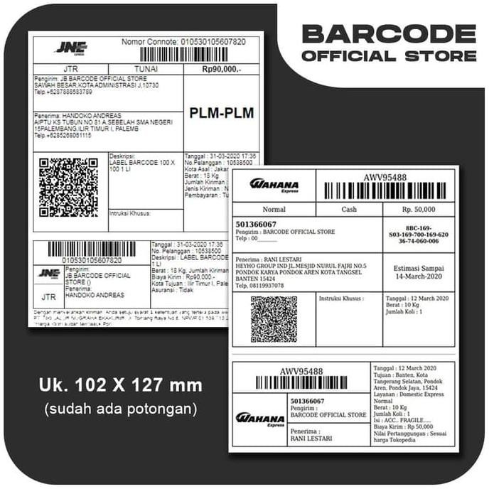

LABEL STICKER RESI JNE / SEMICOATED isi 250 UK. 102 MM X 127 MM ( LABEL JNE )