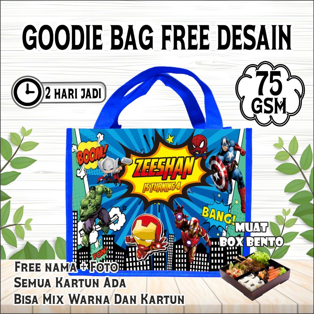 

Tas ulang tahun / tas ultah / tas souvenir / muat bento/goodie bag custom/tas ulang tahun anak