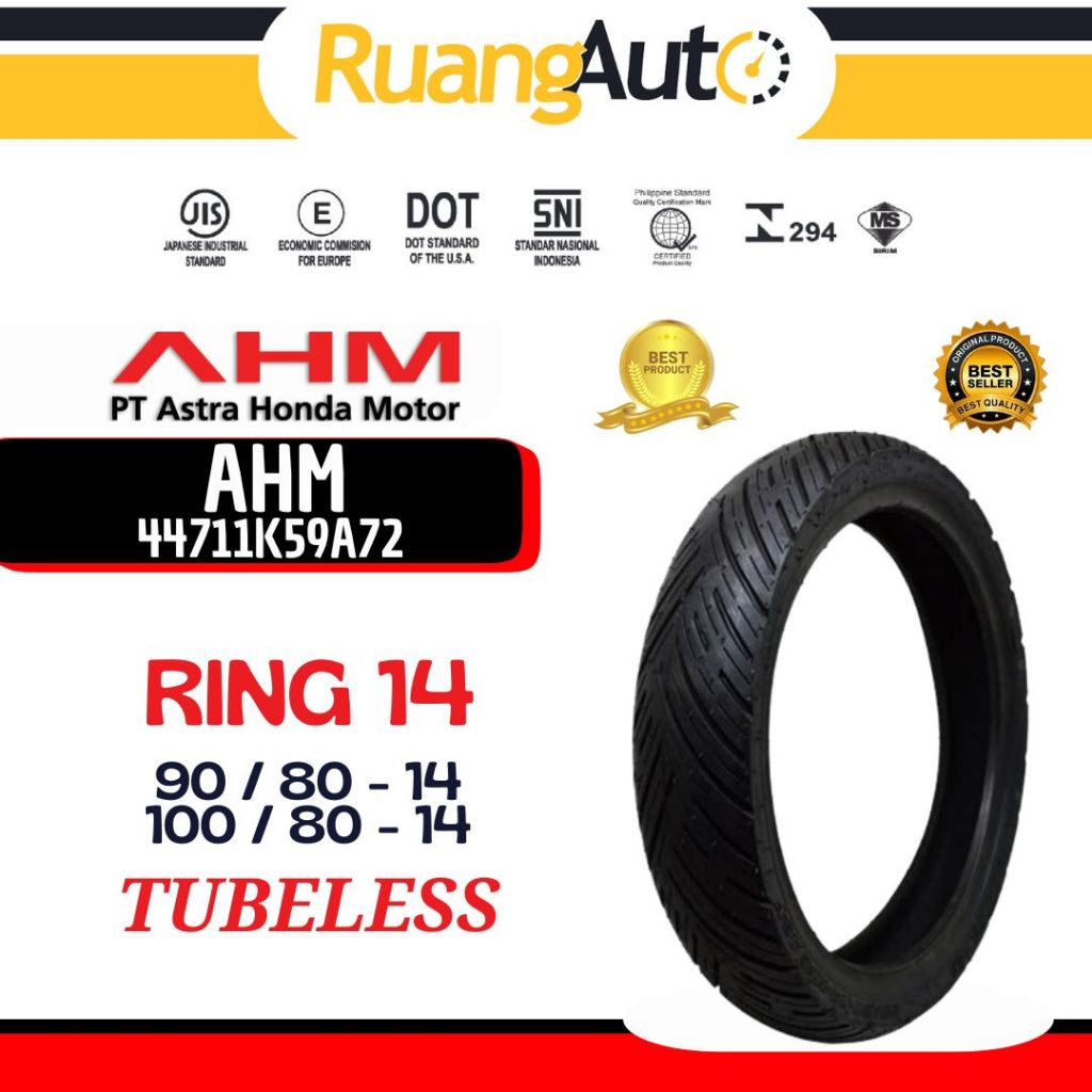 BAN MOTOR AHM HONDA RING 14 UKURAN | 90/80 | 100/80 | TUBLES TUBELESS |