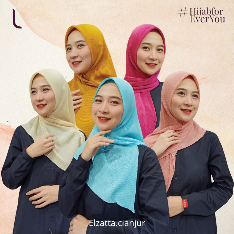 ELZATTA HIJAB SEGI EMPAT OBELIA SAMITHA DECO SEGI EMPAT PLISKET BAHAN POLYSPUN MOTIF PREMIUM KERUDUN