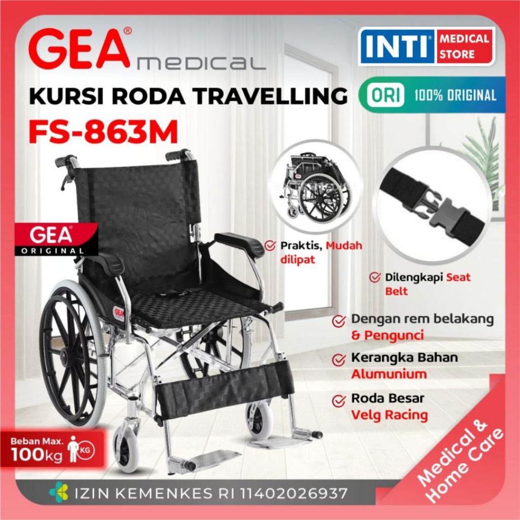 Kursi Roda Traveling Gea FS 863 M Praktis Lipat