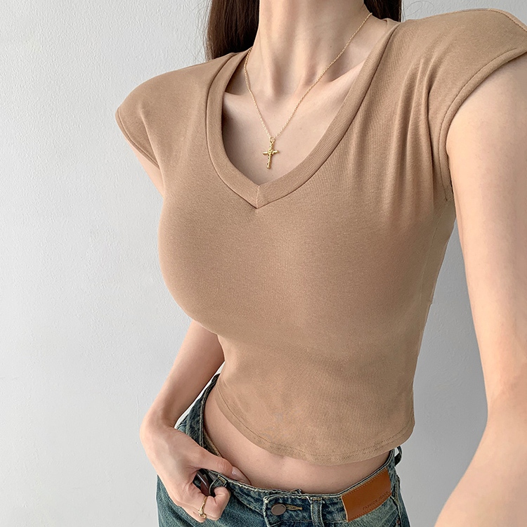 [Premium] Kaos Wanita Lengan Pendek Khaki/baju kaos v neck wanita/kaos polos v neck wanita/dongdaemu