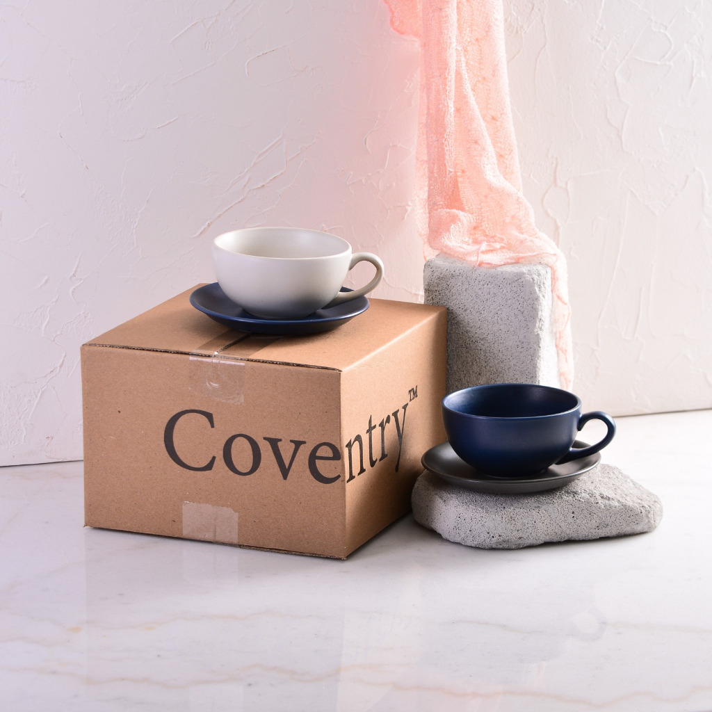 S04 Cangkir 2pcs dan Piring Tatakan 2pcs Mix Warna Putih Matte, Hitam Matte, Navy Blue Matte, Abu2 M