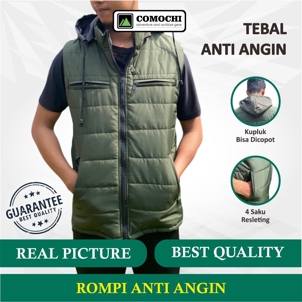 Rush N Run Jaket Rompi Motor Pria Wanita Anti Angin Pelindung Bahan Parasut Dacron Saku Resleting