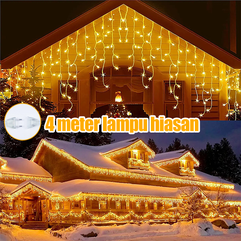 Lampu Tirai LED 4.1 Meter Lampu Ramadhan 2024 Lampu Hias Tirai Warna-warni Lampu Berkedip Lampu Hias