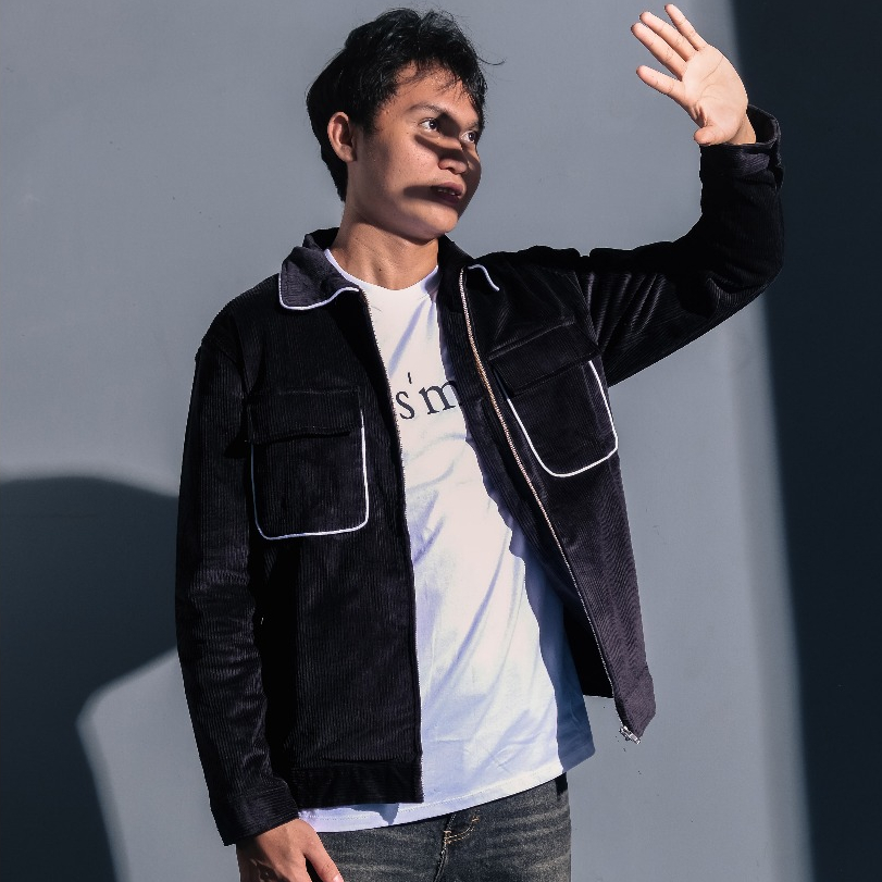 OSG - Trucker Jaket Corduroy Pria Original Vintage (List putih) - Hitam