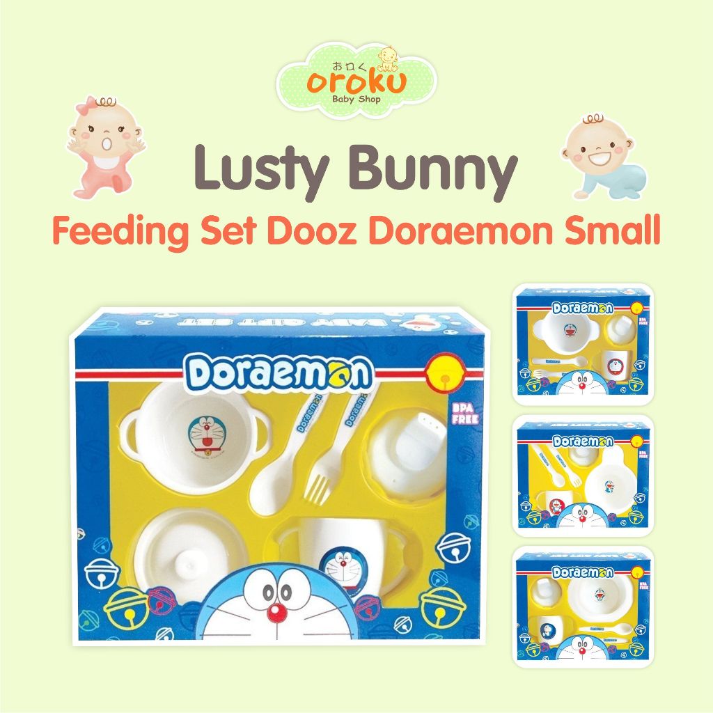 LUSTY BUNNY FEEDING SET DOOZ DORAEMON SMALL / FEEDING SET / PERLENGKAPAN MAKAN BAYI