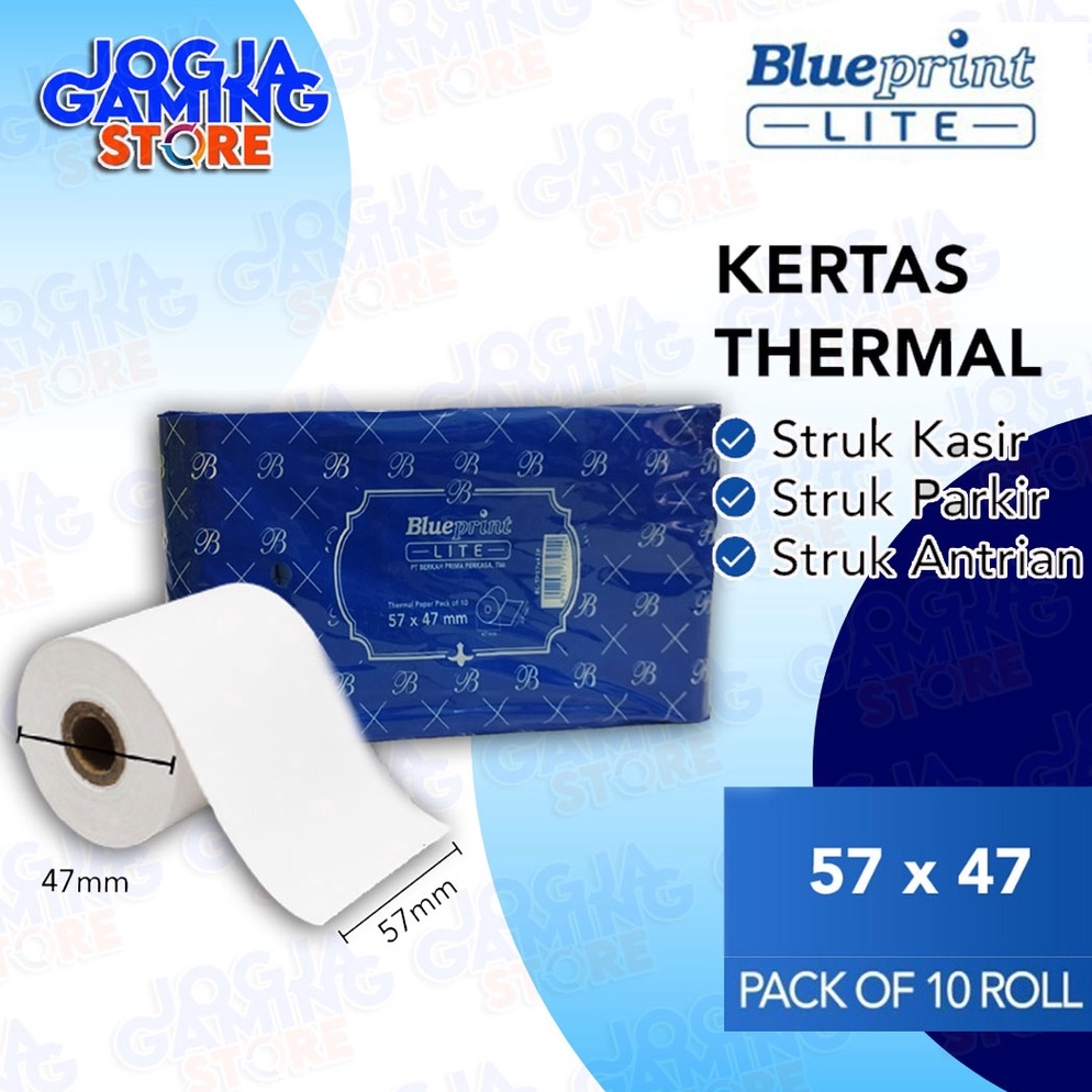 

KERTAS THERMAL STRUK KASIR BLUEPRINT LITE 57X47 P mm 1 PACK ISI 1 ROL KODE C5W7