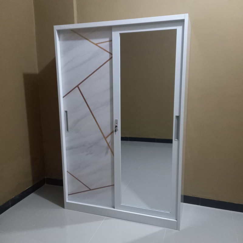 Lemari Baju Sliding Besi LB-A28 - Lemari Baju Sliding - Almari Baju sliding - Lebar 120 cm (Besar) -