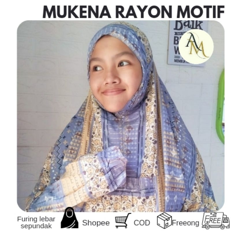 Al Mukhtar~Mukena rayon motif 100% ori ukuran remaja model lajuran warna ungu coklat